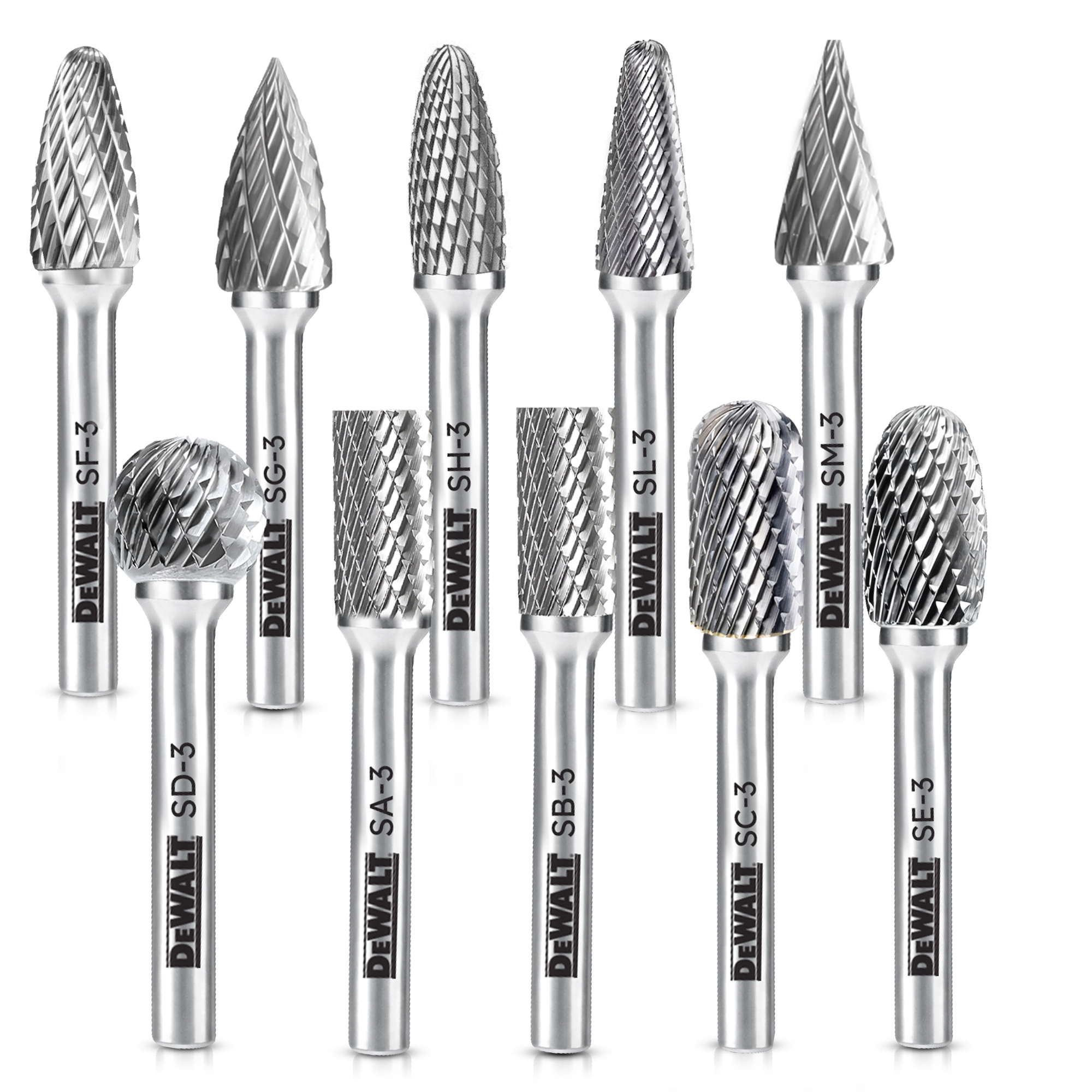 DeWalt Carbide Burrs — 10-Pack, Double-Cut Teeth, Size 3, Model# DXCBTJ3-10